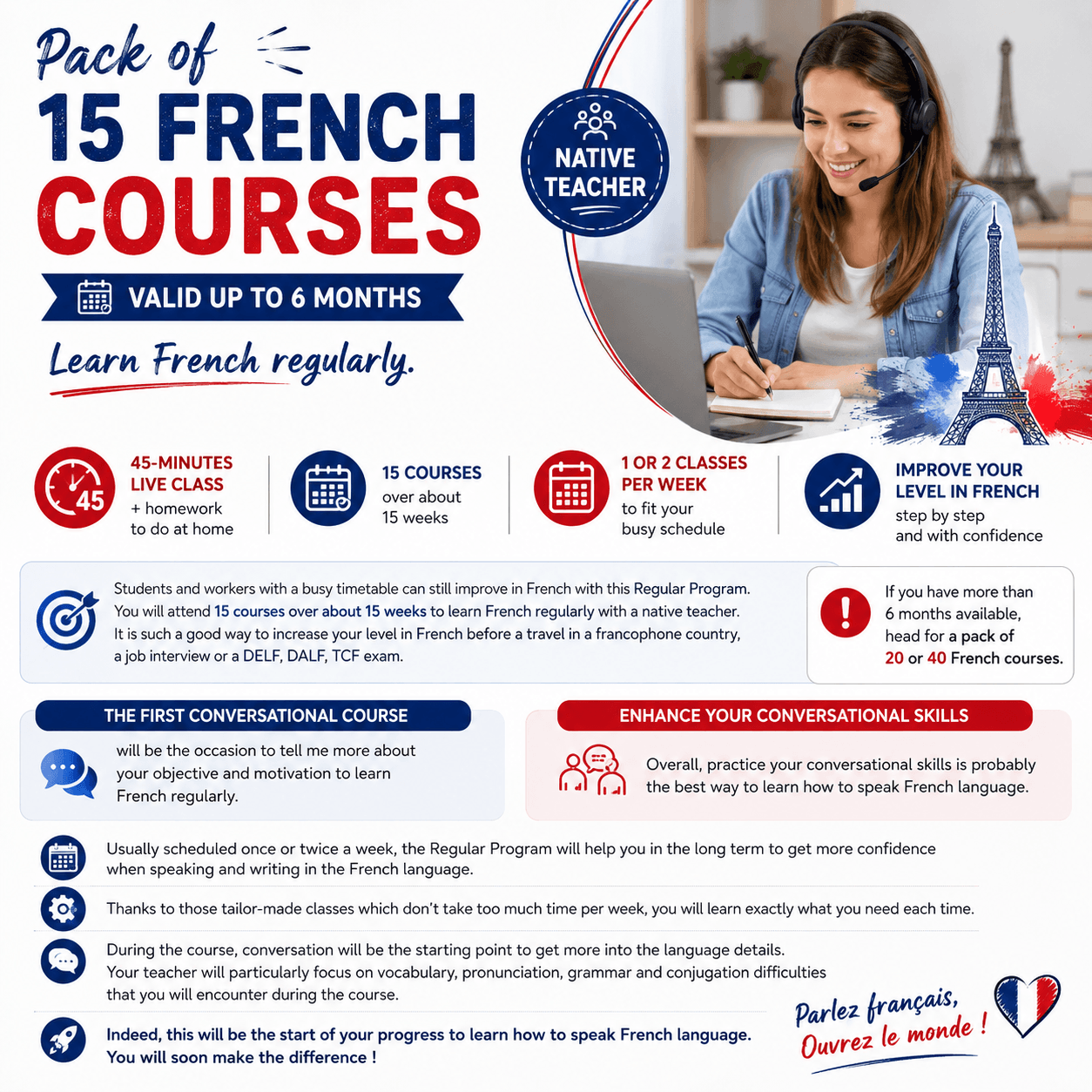 pack of 15 online French courses