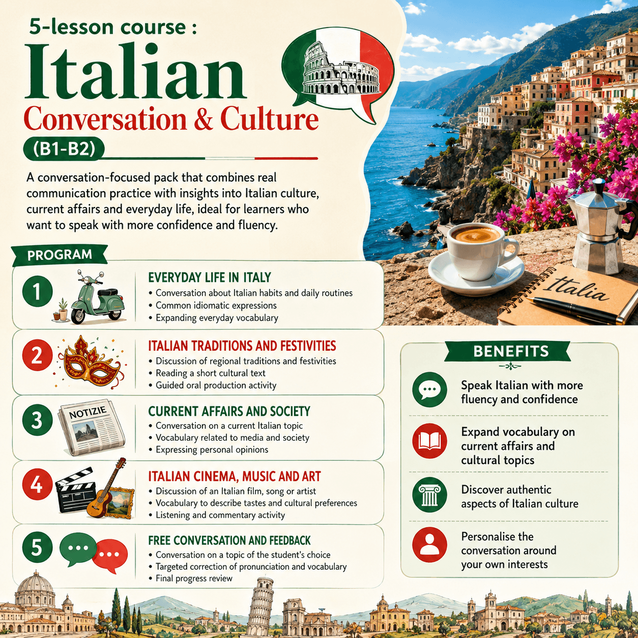 5-lesson course - Italian Conversation & Culture (B1-B2)